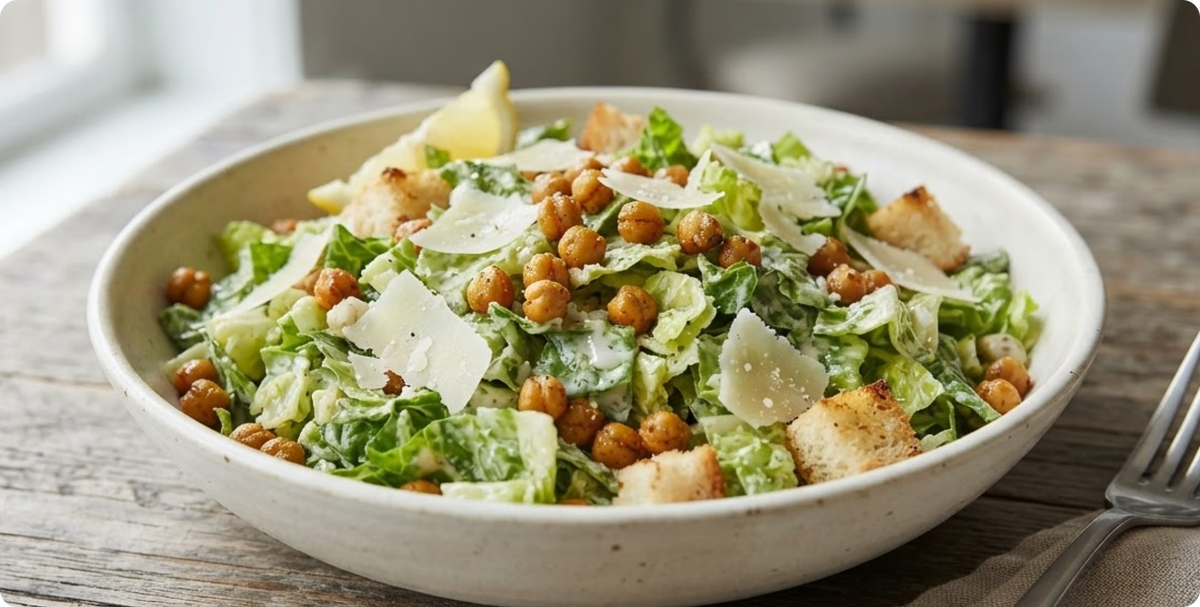 chopped caesar with crispy chickpeas